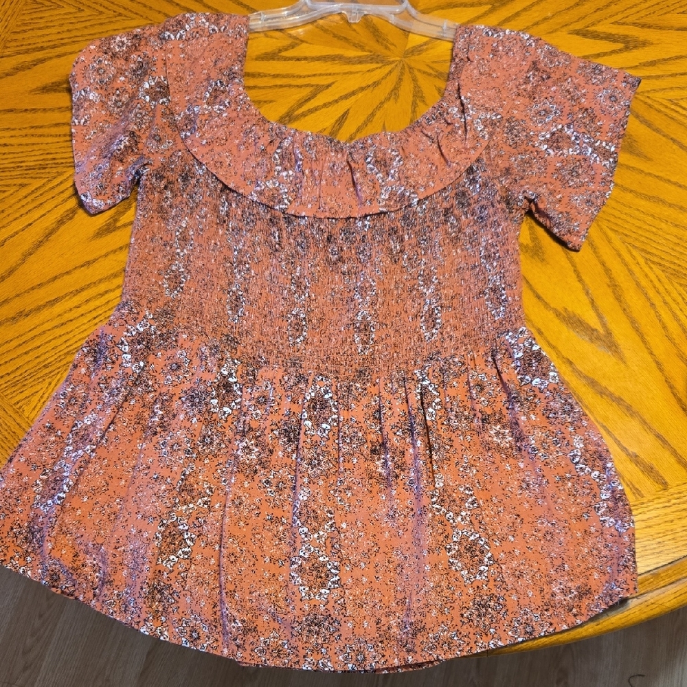 Maurices Floral Print Blouse in Rust and Black